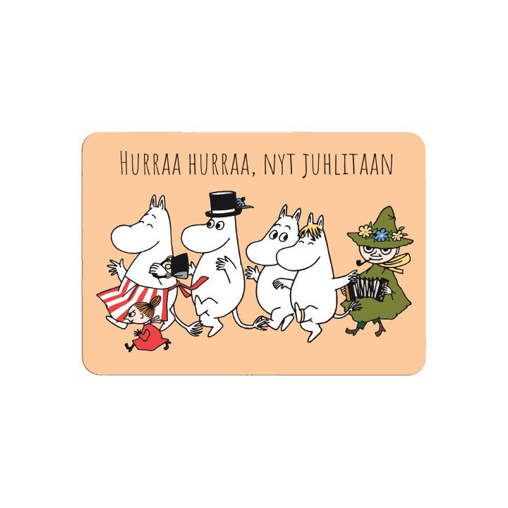 Karto Moomin Postcard, Hooray! Hooray! Now let's celebrate!