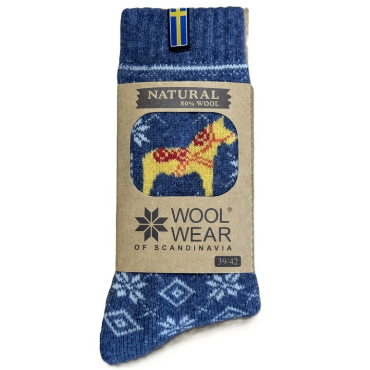 Woolwear of Scandinavia Wool Socks Dala Horse Blue