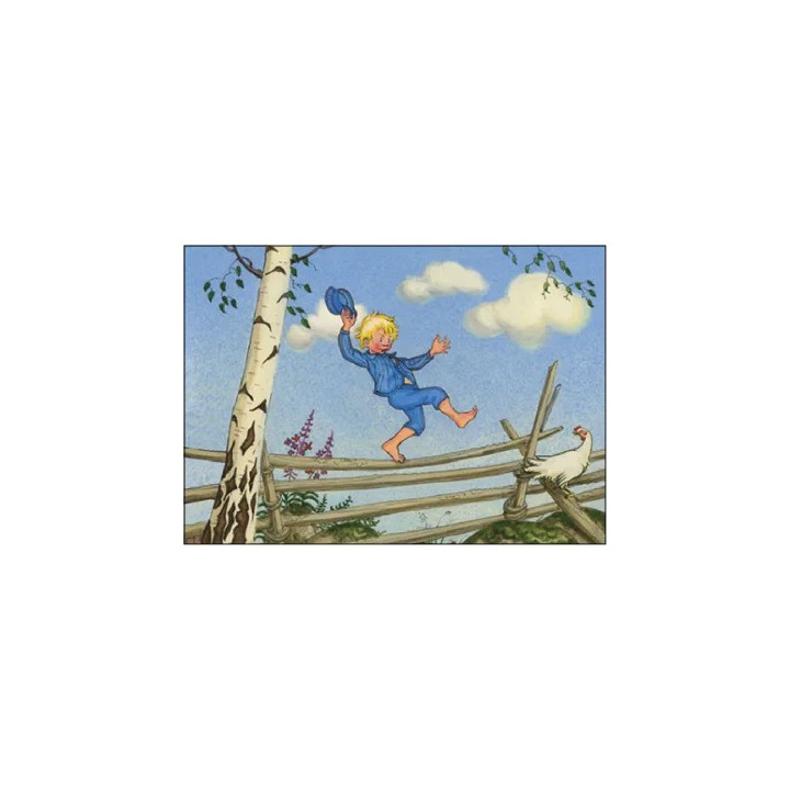 Emil of Lönneberga Postcard Emil Balances on a Fence 10.5 x 14.8 cm