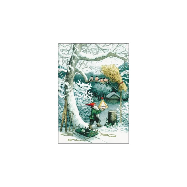Inge Löök Weihnachtskarte Postkarte Zwerg und Vögelchen 10,5 x 14,8 cm