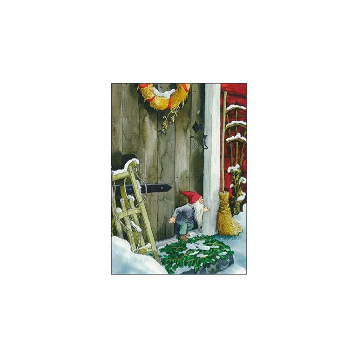 Inge Löök Weihnachtskarte Postkarte Zwerg vor der Haustüre 10,5 x 14,8 cm