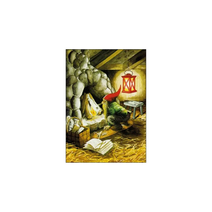 Inge Löök Postkarte Wichtel macht Feuer im Kamin 10,5 x 14,8 cm