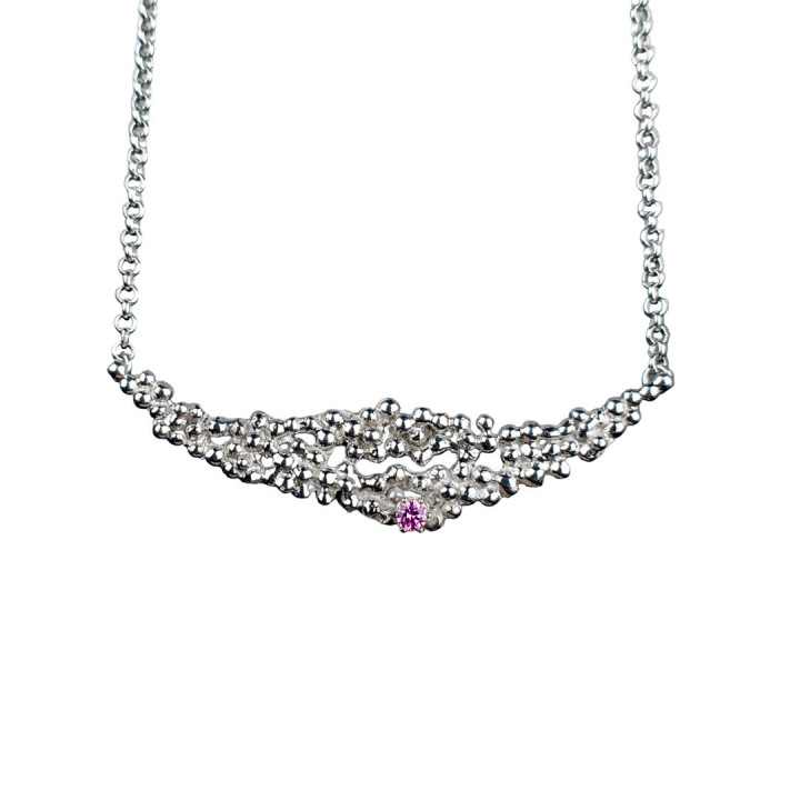 Sirokoru Raekuuron jälkeen After the Hailstorm Silver Necklace Pink Stone Chain 45cm