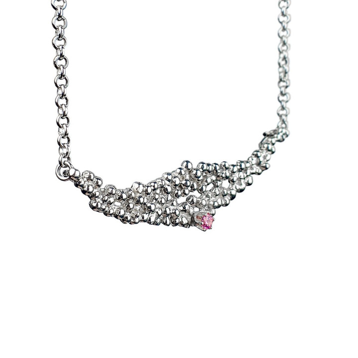 Sirokoru Raekuuron jälkeen Nach dem Hagelschauer Silber Halskette Rosa Stein Kette 45cm