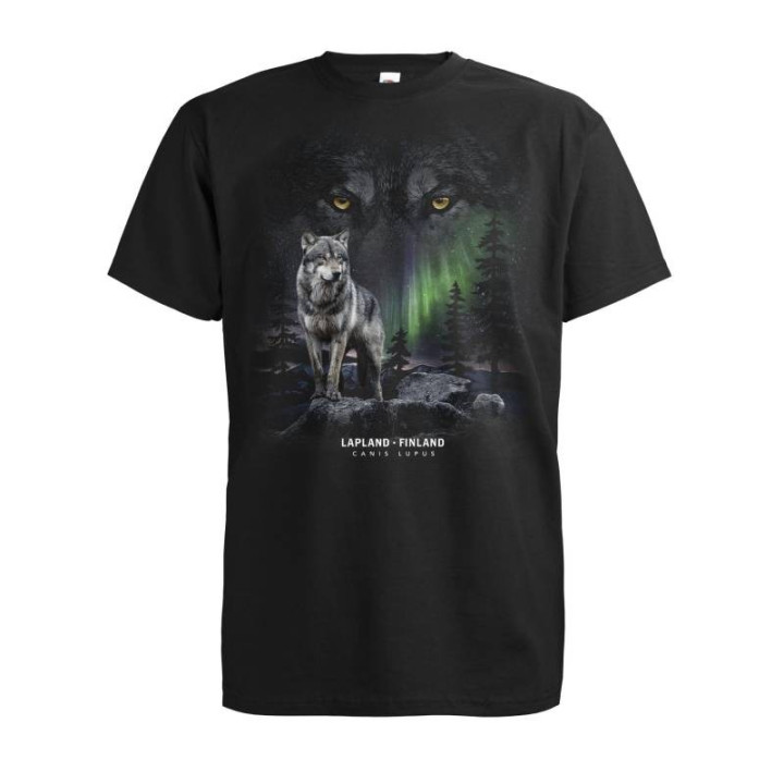 Mikebon DC Wolf & Northern Lights Lapland Cotton T-shirt Adults Black