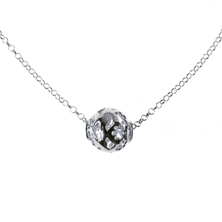 Sirokoru Niittykukka Pallo Wiesenblume Kugel Silberanhänger mit Venezia-Kette 45 cm
