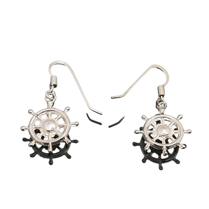 Sirokoru Ruori Ship's Wheel Silver Earrings Small
