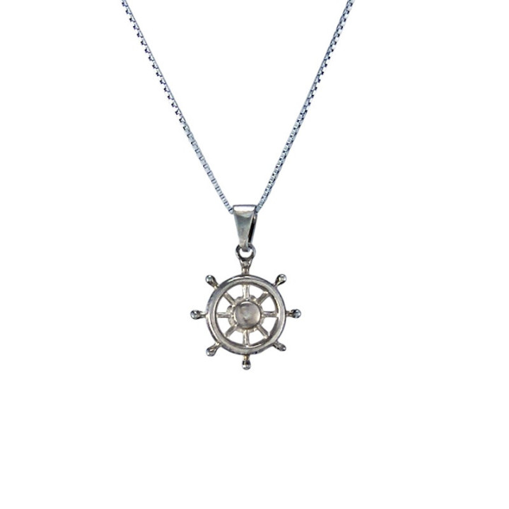 Sirokoru Ruori Ship's Wheel Silver Pendant Small with Chain 45 cm