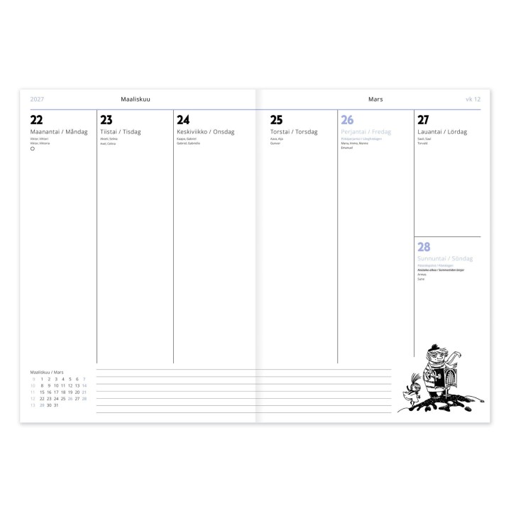 Putinki Mumin 2027 Wochenkalender (Finnisch & Schwedisch) 15x21 cm