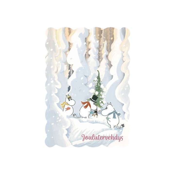 Karto Mumin Postkarte Mumins im Wald mit Weihnachtsbaum "Joulutervehdys" 10,5x14,8 cm