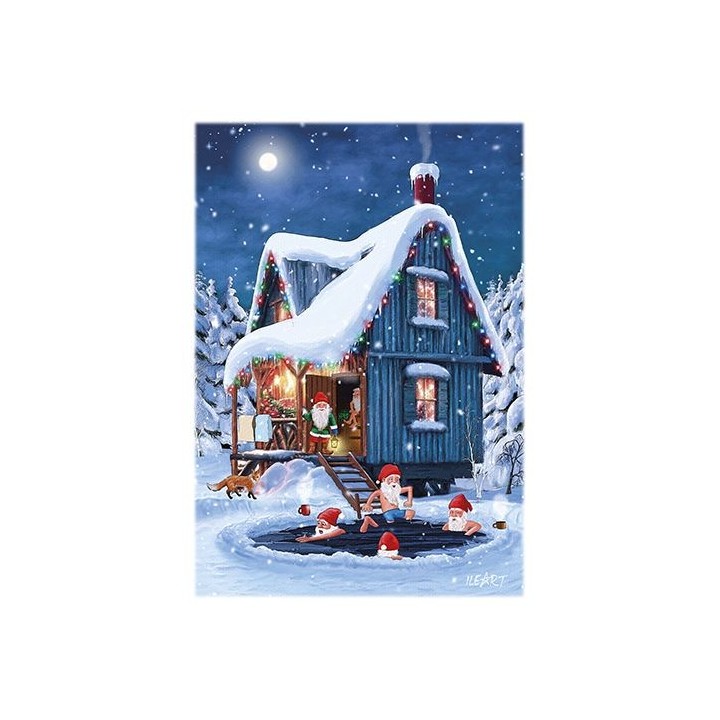 Ileart Postcard with Glitter Elves in the Sauna and Swimming 10.5x14.8 cm