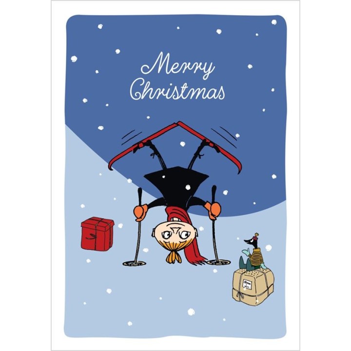 Putinki Mumin Postkarte Mymble Skifahren "Merry Christmas" Blau 10,5x14,8 cm