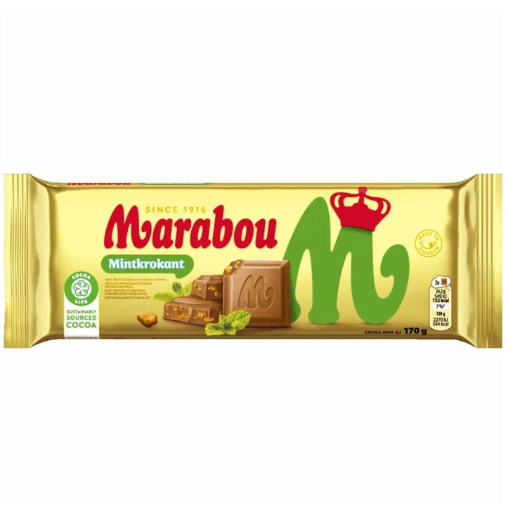 Marabou Vollmilchschokolade mit Minzgeschmack & Mandelkrokant Tafel 170g