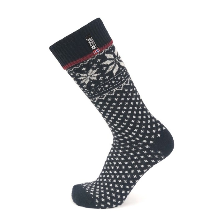 Woolwear of Scandinavia Socken mit Wolle & Norwegen-Flagge Dunkelblau-Bordeauxrot