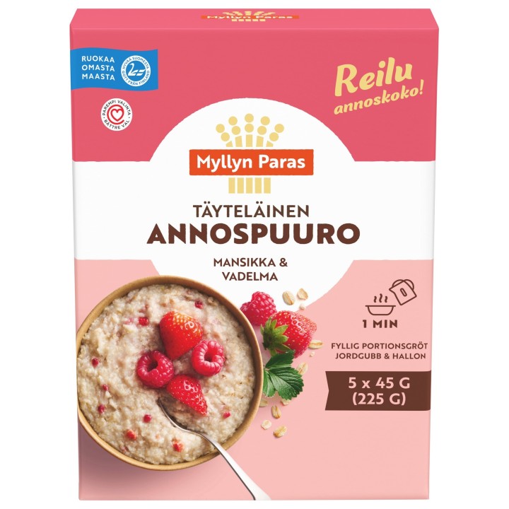 Myllyn Paras Instant Oat Flakes with Strawberry & Rasberry Box (5x45g) 225g