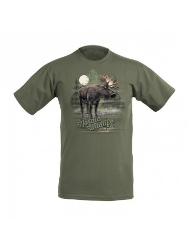 Mikebon, DC Elk Nordic Wildlife, Cotton T-shirt, olive green