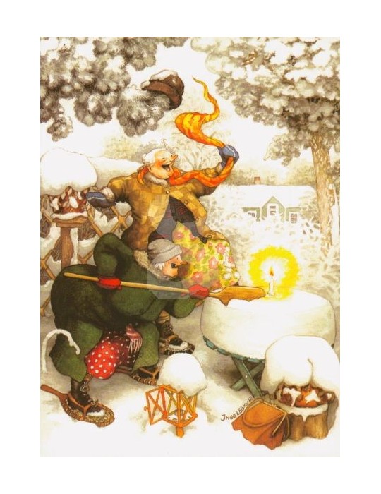 Inge Löök, Postcard, Women and Candle in the Snow