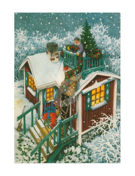 Inge Löök, Postcard, Women Decorate the House for Christmas