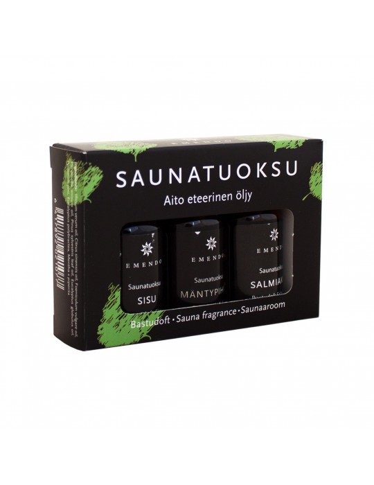Emendo, Saunatuoksu, Sauna Fragrances Sisu, Salmiak & Pine Resin 3×10 ml