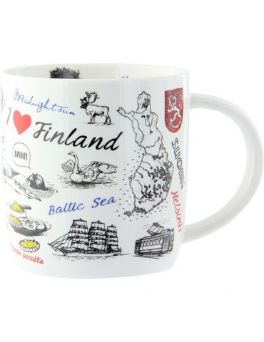 Finnland Zeichnen, Keramikbecher, weiß 0,37l