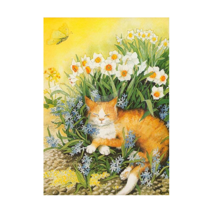 Inge Löök, Postkarte, Katze in Blumen