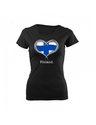 Finland, T-shirt, Silver Heart with Glitter, Slim black - COMES SOON