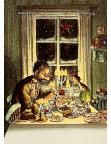 Pettson und Findus, Postkarte, Weihnachtsessen