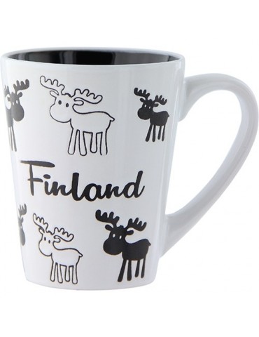 Finland Moose, Ceramic Mug, white-black