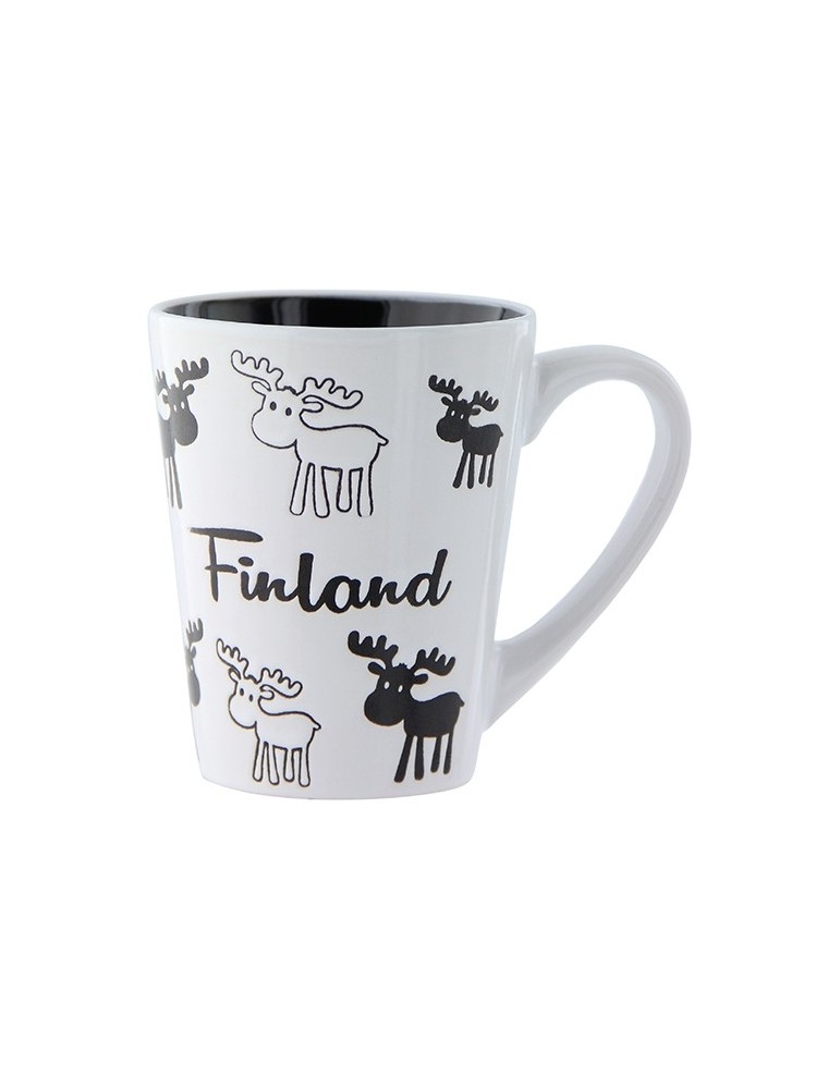 Finland Moose, Ceramic Mug, white-black
