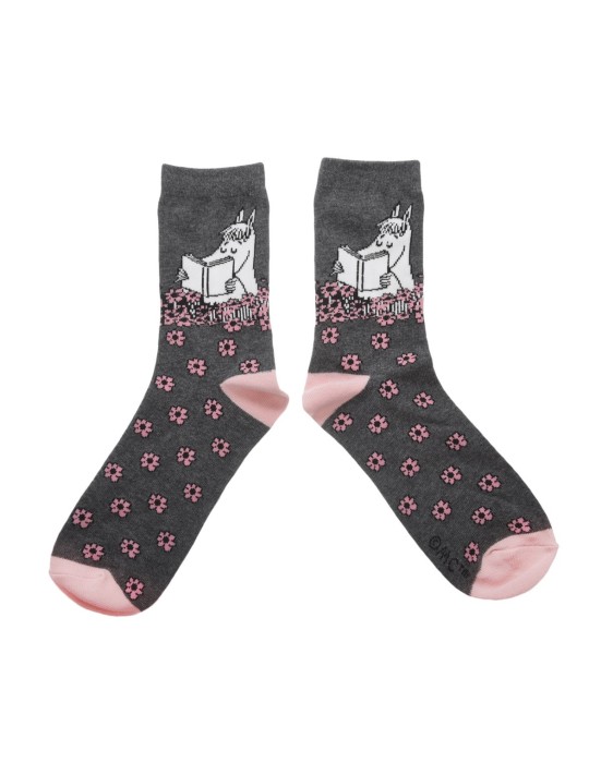 Nordic Buddies, Moomin, Socks for Women, Snorkmaiden Reading, 36-42 gray-pink