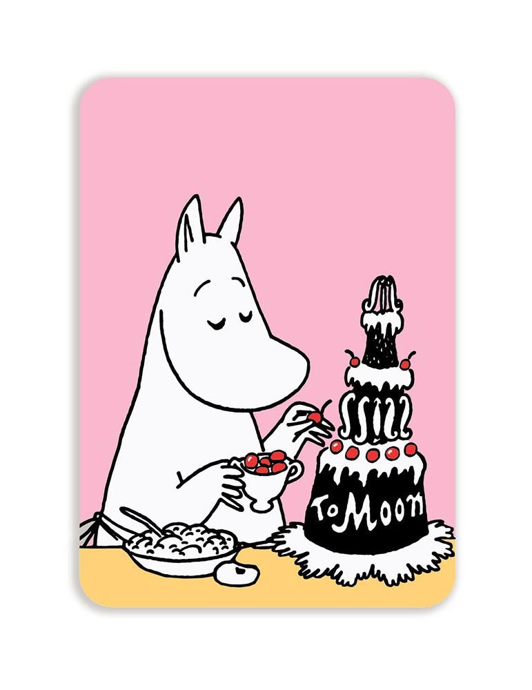 Putinki, Mumin, Postkarte gerundet, Mama dekoriert Kuchen pink