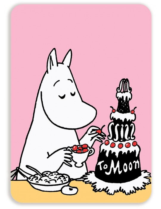 Putinki, Moomin, Postcard rounded, Mamma decorates Cake pink