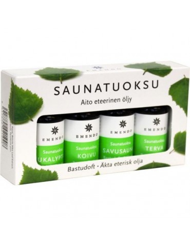Emendo, Saunatuoksu, Sauna Fragrance Set: Eucalyptus, Birch, Smoke sauna & Tar 4×10ml