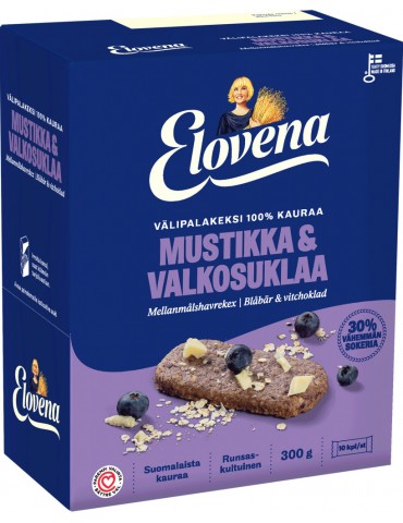 Elovena, Välipalakeksi, Snackkekse 100% Hafer, Heidelbeere & weiße Schokolade 10St 300g