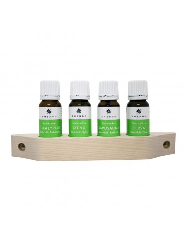 Emendo, Saunatuoksu, Sauna Fragrance Set with Wooden Rack 4x10ml