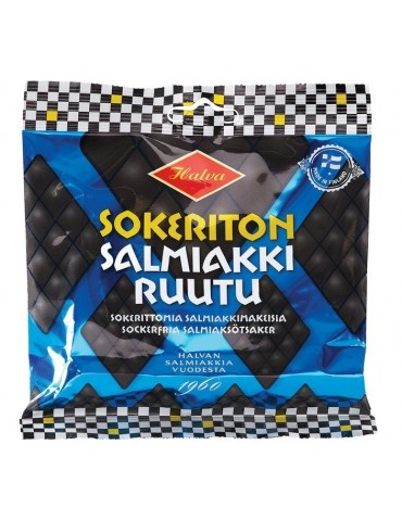 Halva, Sokeriton Salmiakki Ruutu, zuckerfreie Salzlakritz-Süßigkeiten 90g