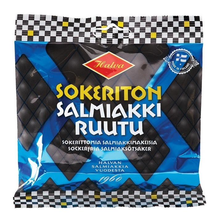 Halva, Sokeriton Salmiakki Ruutu, Sugar-free Salmiak Sweets  90g