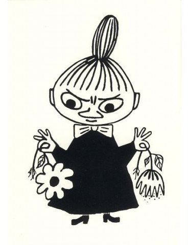 Karto, Moomin Postcard white-black, Little My with Flowers