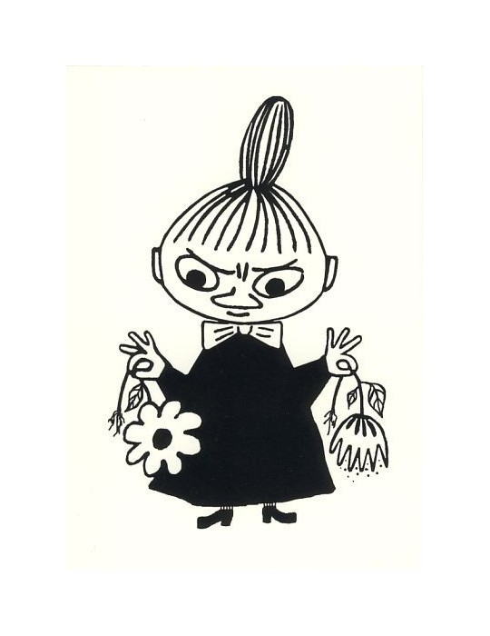 Karto, Moomin Little My with Flowers, Postcard, white-black -COMES SOON