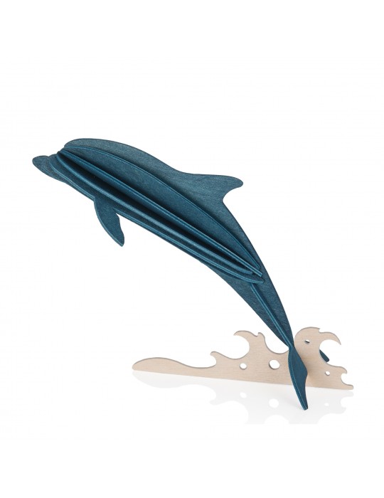 Lovi, 3D Wooden Decoration, Dolphin 15cm dark blue