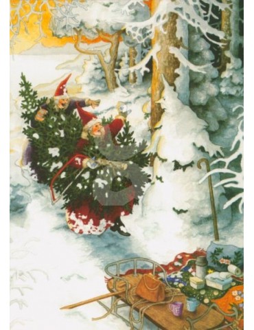 Inge Löök, Postcard, Women Carry a Christmas Rree