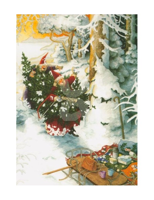 Inge Löök, Postcard, Women Carry a Christmas Rree